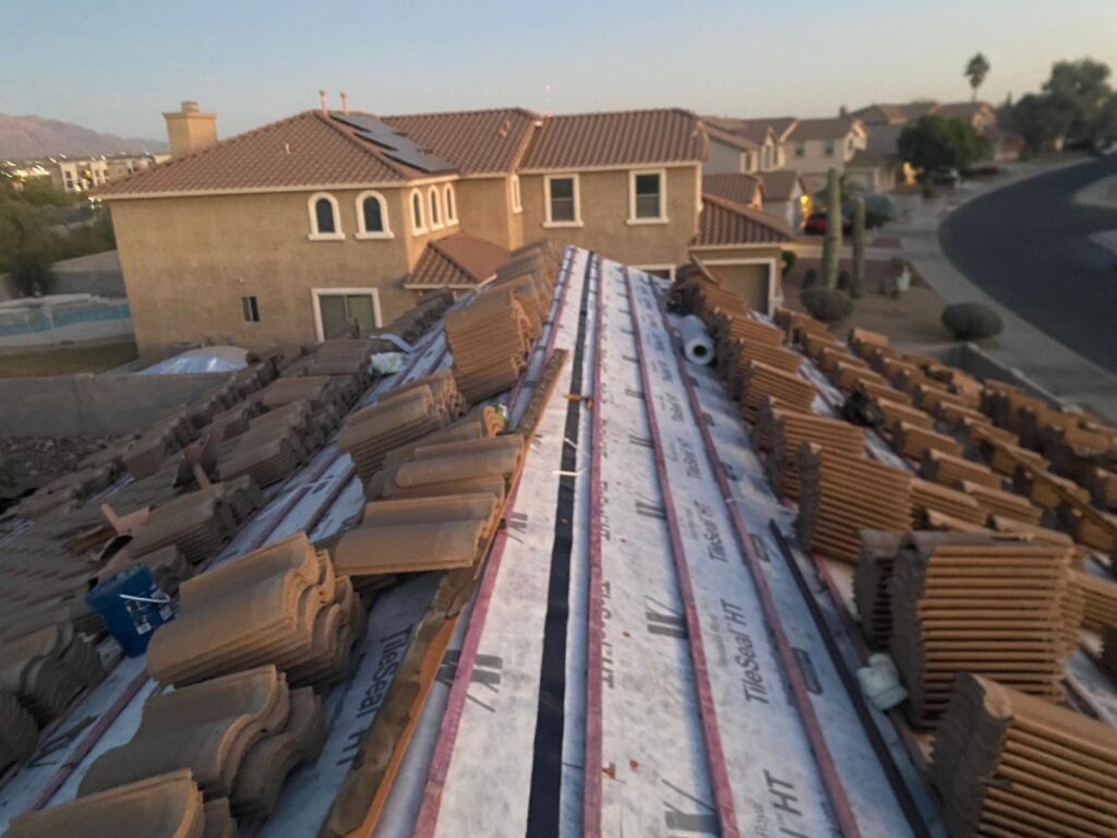 New underlayment and battens ready for tile on a Phoenix metro home