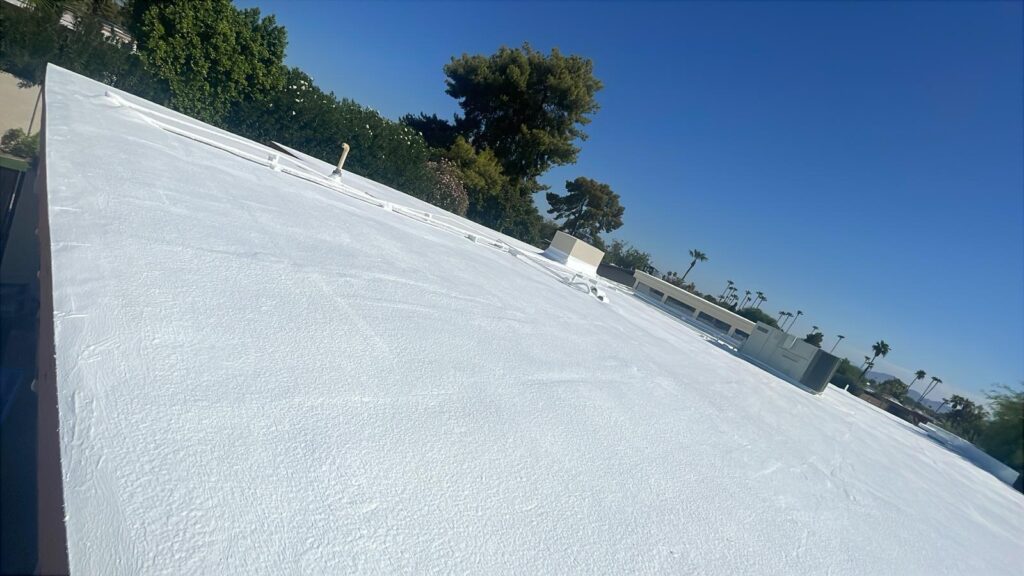 White reflective coating on a flat roof