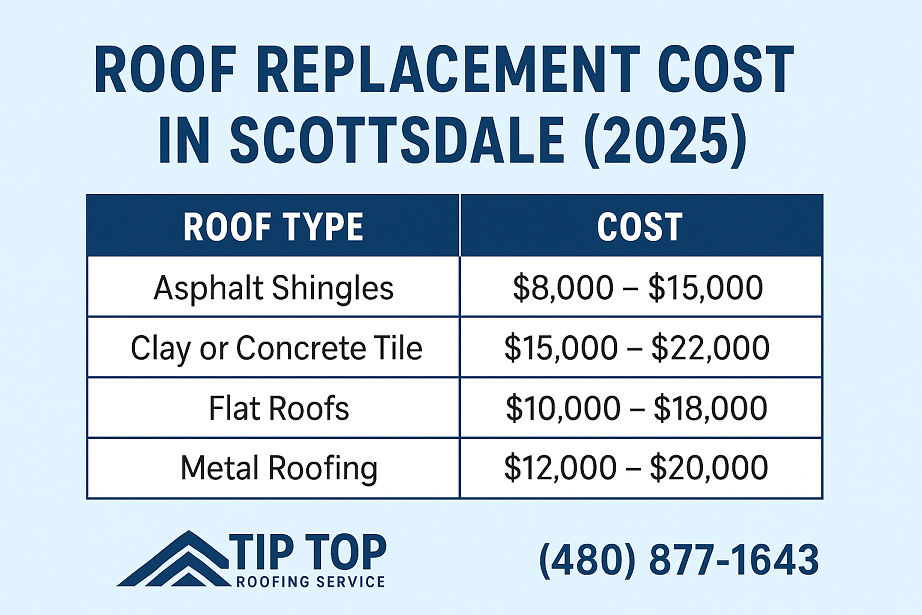 Average roof replacement cost Scottsdale 2025 - asphalt, tile, metal