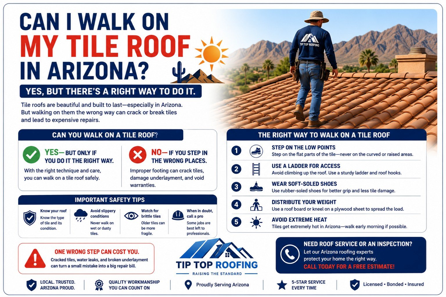 Can I Walk on My Tile Roof in Arizona Tip Top Roofing Service